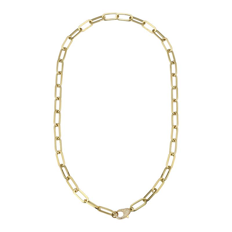 14k Yellow Gold Diamond Big Lobster Clasp Necklace