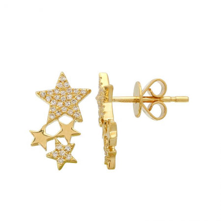 14K Yellow Gold Diamond Star Stud Earrings