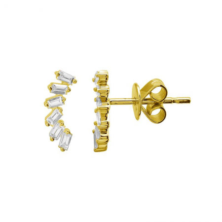 14K Yellow Gold Baguette Diamond Stud Earrings