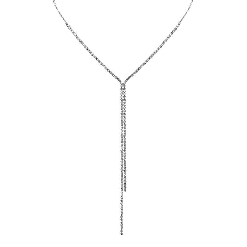 14k White Gold Crown Prong Diamond Tennis Y Chain Necklace