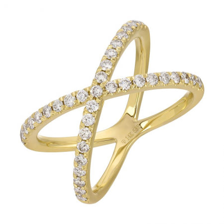 14K Yellow Gold Crossover Diamond Ring — Size 6.5