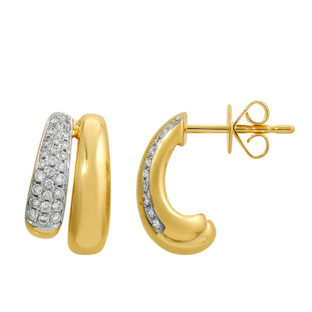14K Yellow Gold Diamond Dome J-Hoop Earrings