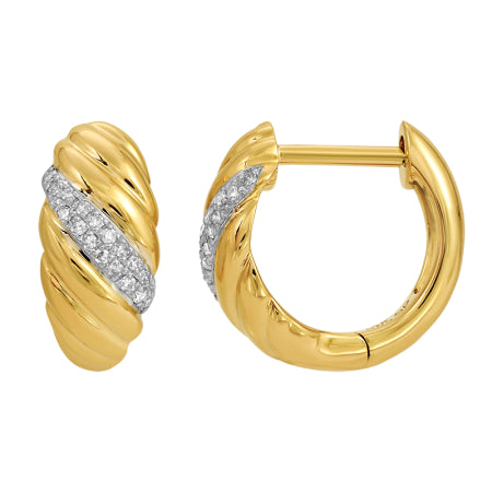 14K Yellow Gold Croissant Diamond Huggie Earrings