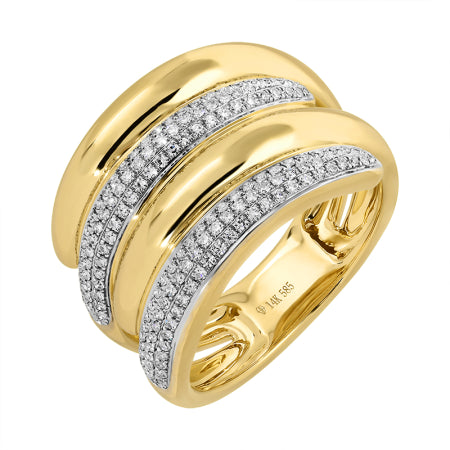14K Yellow Gold Stacked Diamond Dome Ring — Size 6.5