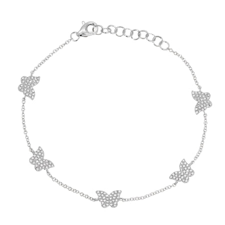 14K White Gold Diamond Butterfly Station Bracelet