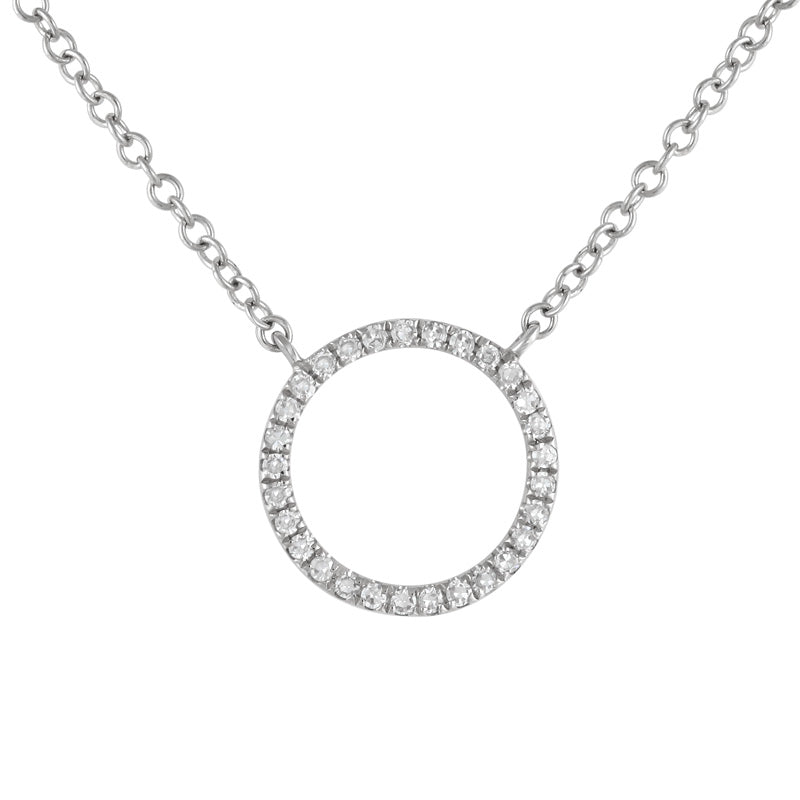 14k White Gold Diamond Open Circle Necklace