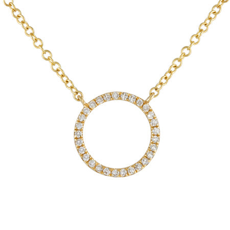 14k Yellow Gold Diamond Open Circle Necklace
