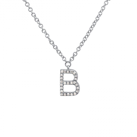 Diamond and White Gold Letter Pendant Necklace