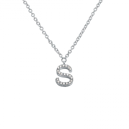 Diamond and White Gold Letter Pendant Necklace