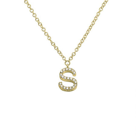 Diamond and Yellow Gold Letter Pendant Necklace