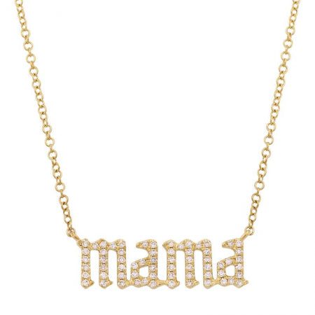 14k Yellow Gold Mama Diamond Necklace