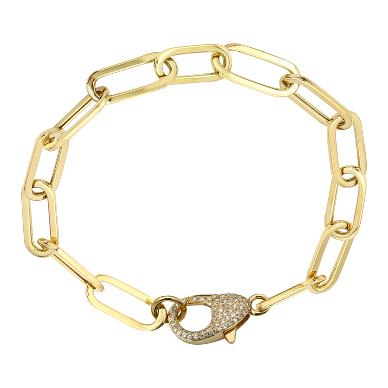 14k Yellow Gold Diamond Big Lobster Clasp Bracelet