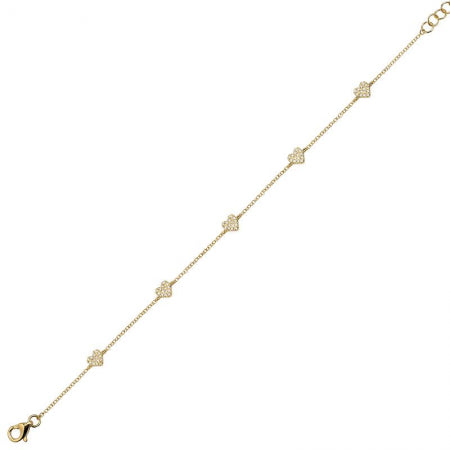 14K Yellow Gold Diamond Heart Station Bracelet