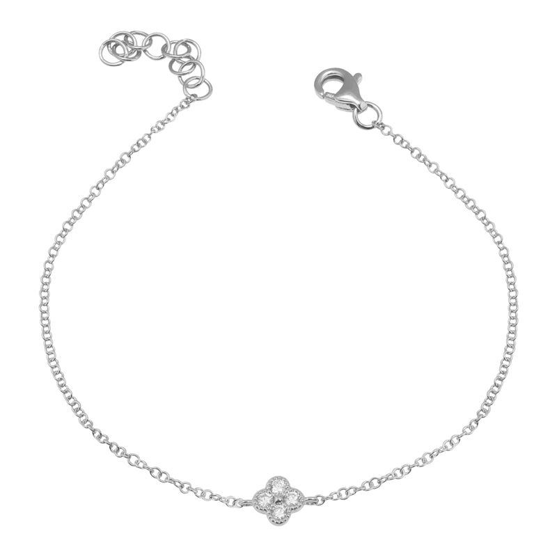 14k White Gold Diamond Clover Bracelet