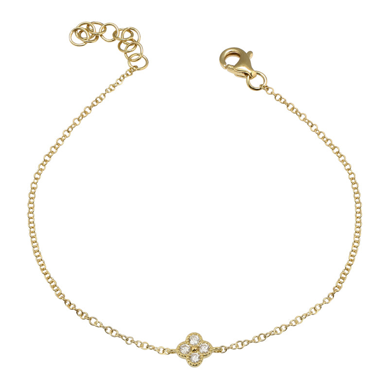 14k Yellow Gold Diamond Clover Bracelet