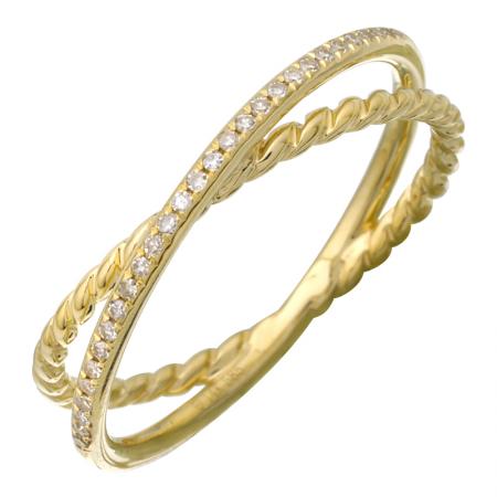 14K Yellow Gold Crossover Diamond Ring — Size 6.5