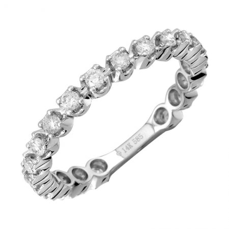 14k White Gold Crown Prong Diamond Ring — Size 6.5