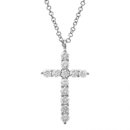 14K White Gold Diamond Cross Necklace