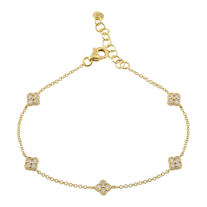 14k Yellow Gold Diamond Clover Bracelet