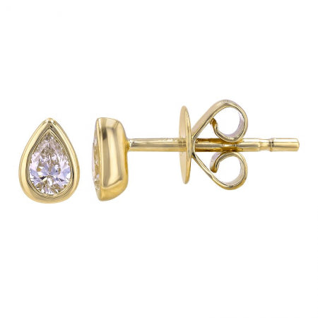 14K Yellow Gold Bezel-Set Pear Diamond Stud Earrings