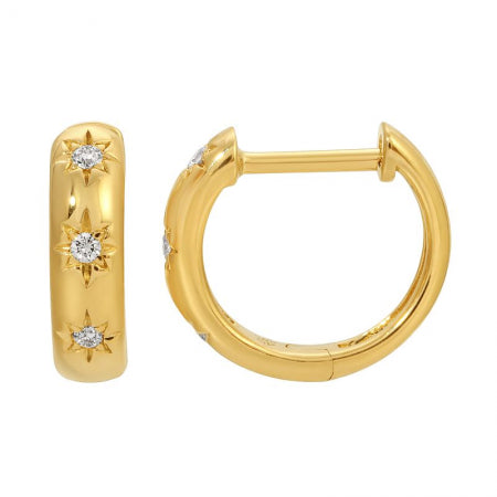 14K Yellow Gold Starry Diamond Huggie Earrings