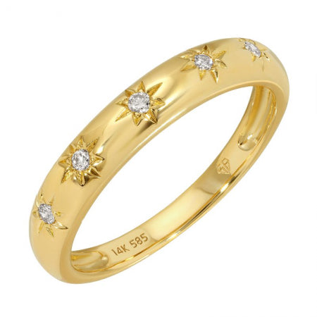 14k Yellow Gold Starry Diamond Ring — Size 6.5