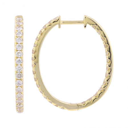 14K Yellow Gold Inside-Out Diamond Oval Hoop Earrings