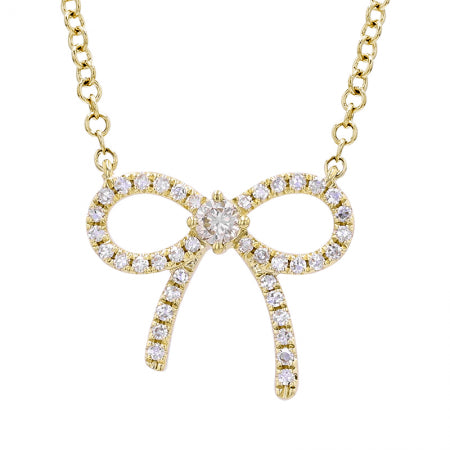 14K Yellow Gold Diamond Bow Necklace