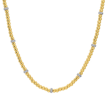14k Yellow Gold Bead Chain Diamond Necklace