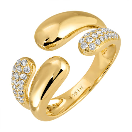 14K Yellow Gold Half Pave Diamond Ring — Size 6.5