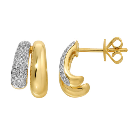 14K Yellow Gold Double-Line Diamond Hoop Earrings