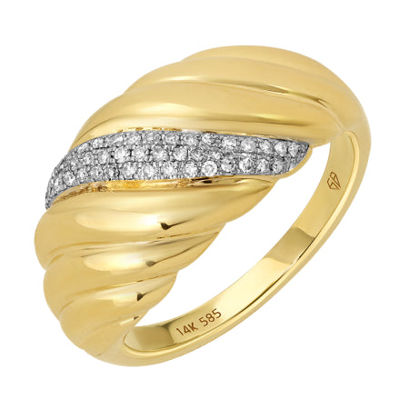 14k Yellow Gold Croissant Diamond Ring — Size 6.5
