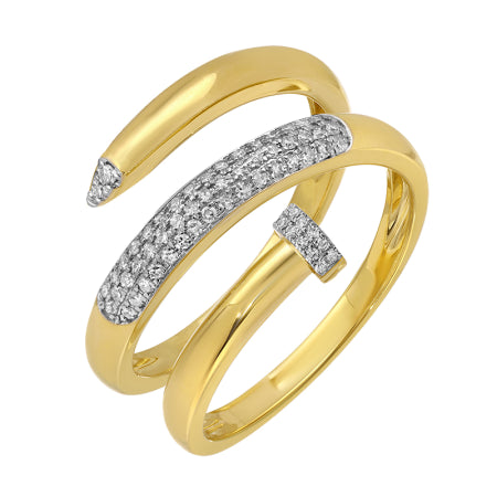 14K Yellow Gold Diamond Nail Wrap Ring — Size 6.5