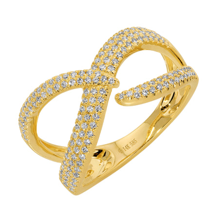 14K Yellow Gold Diamond Crossover Ring — Size 6.5