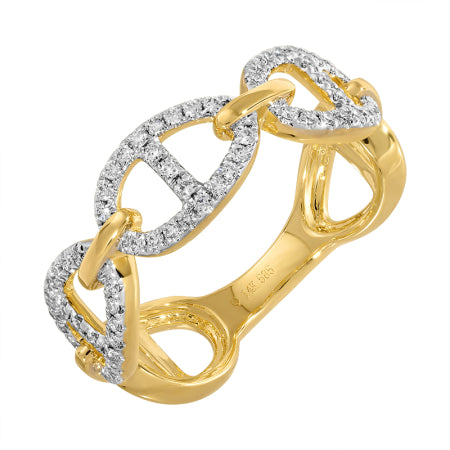 14k Yellow Gold Diamond Mariner Link Ring — Size 6.5
