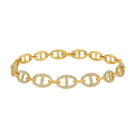 14K Yellow Gold Diamond Mariner Link Bracelet