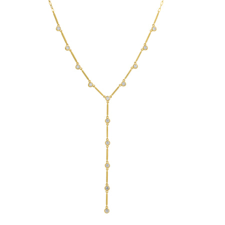 14K Yellow Gold Bezel Diamond Bar-Link Lariat Necklace