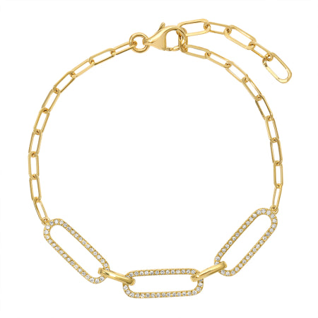 14K Yellow Gold Diamond Paperclip Link Bracelet