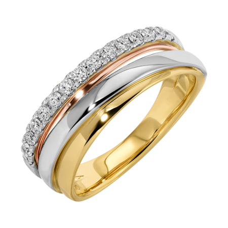 14k Tri-Tone Gold Diamond Crossover Ring — Size 6.5
