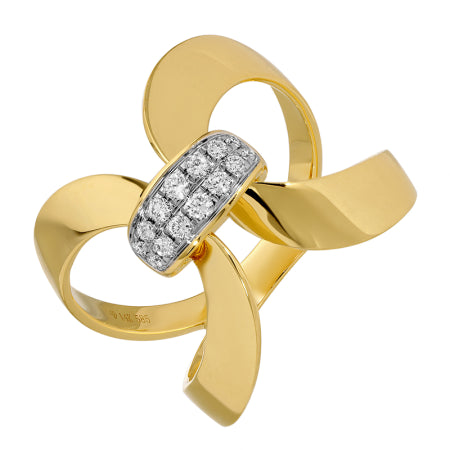 14k Yellow Gold Diamond Ribbon Knot Ring — Size 6.5