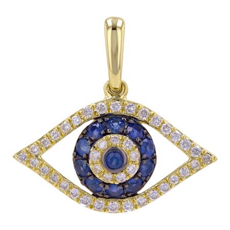 14K Yellow Gold Evil Eye Diamond Pendant