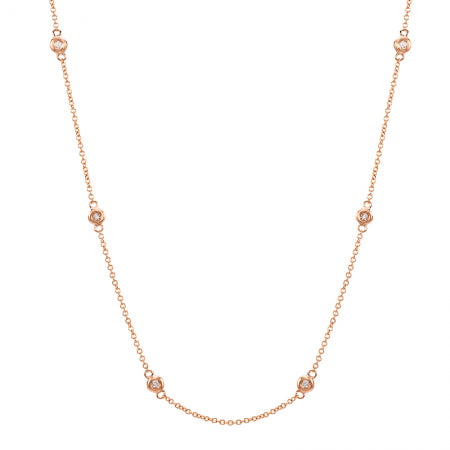 14K Rose Gold Diamond Station Necklace