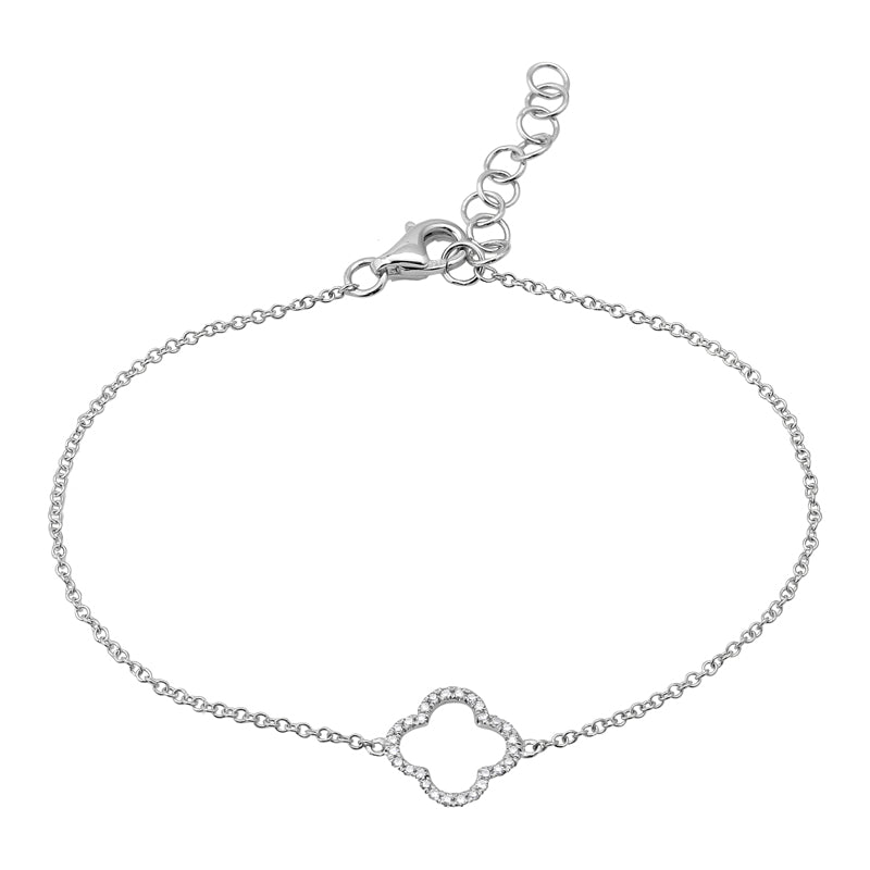 14k White Gold Open Clover Diamond Bracelet