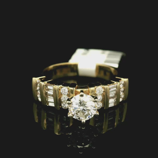 Yellow Gold Multi-Diamond Ring with a Round Brilliant Cut Diamond